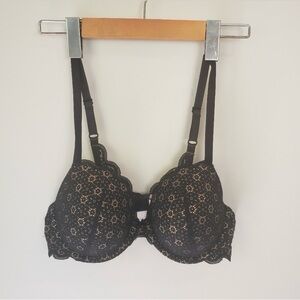Aerie Black Lace Underwire Bra 34D Plunge Boho Lingerie Boudoir